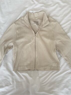 Garage Cream Ribbed Zip Crop Jacket